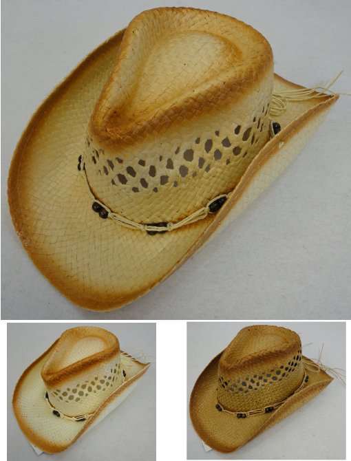 Paper STRAW Cowboy HAT [Open Weave/Beaded HAT Band]